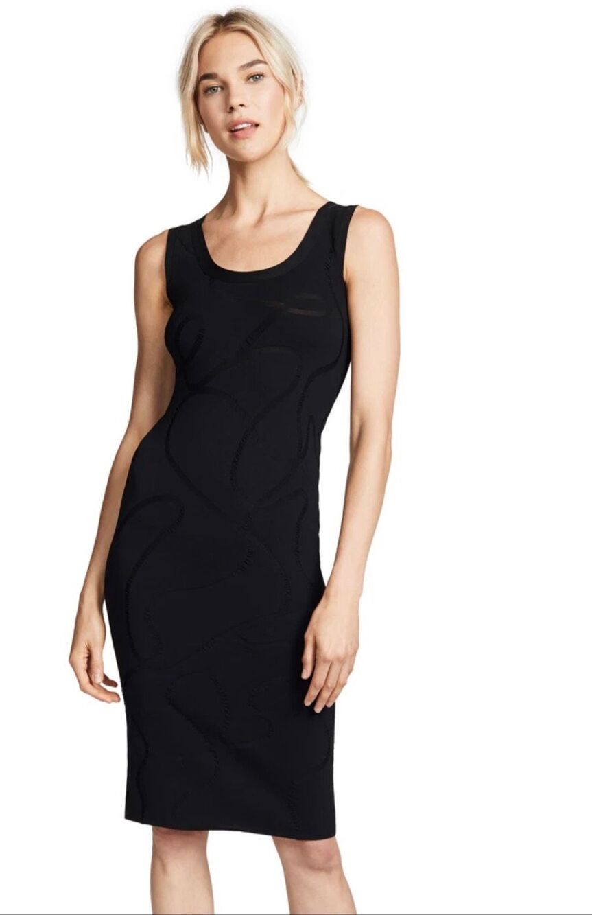 Helmut Lang Black Jacquard Stretch Midi Dress Sleeveless M
